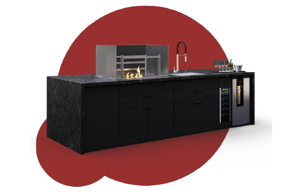 immagine prodotto cucina con sfondo rosso