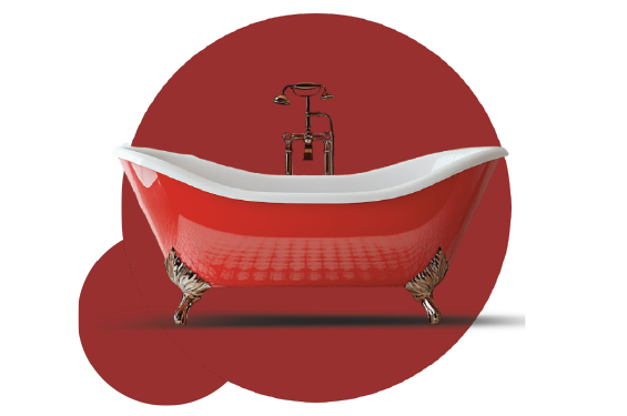 immagine prodotto bagni con sfondo rosso